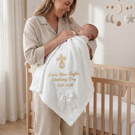 Personalised Christening Blanket With Bow