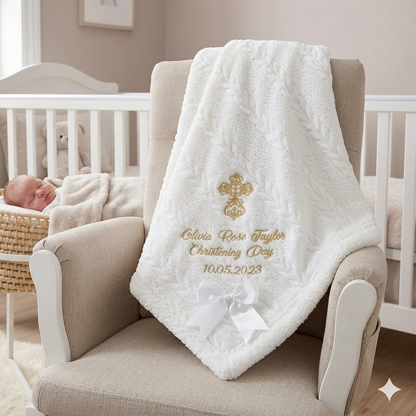 Personalised Christening Blanket With Bow