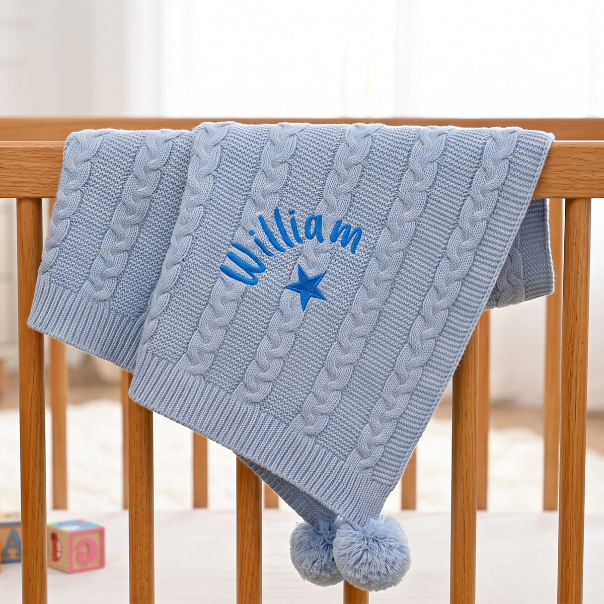 Personalised Star Cable Knit Baby Blanket