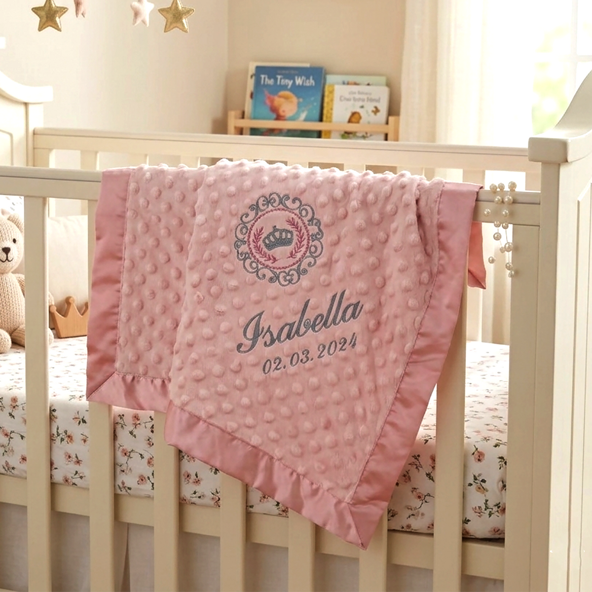 Personalised Dusty Pink Dimple Blanket with Crest Emblem