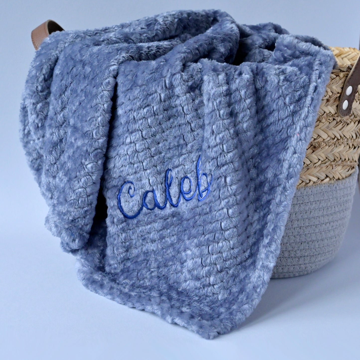 Personalised Smoky Blue Fleece Waffle Blanket