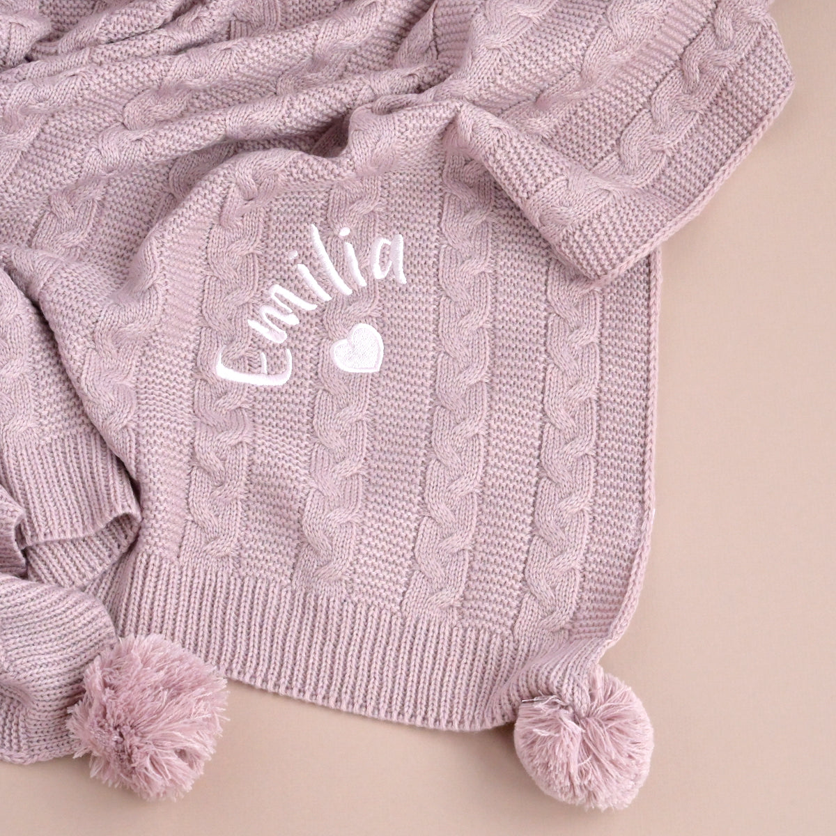 Personalised Dusty Rose Cable Knit Blanket