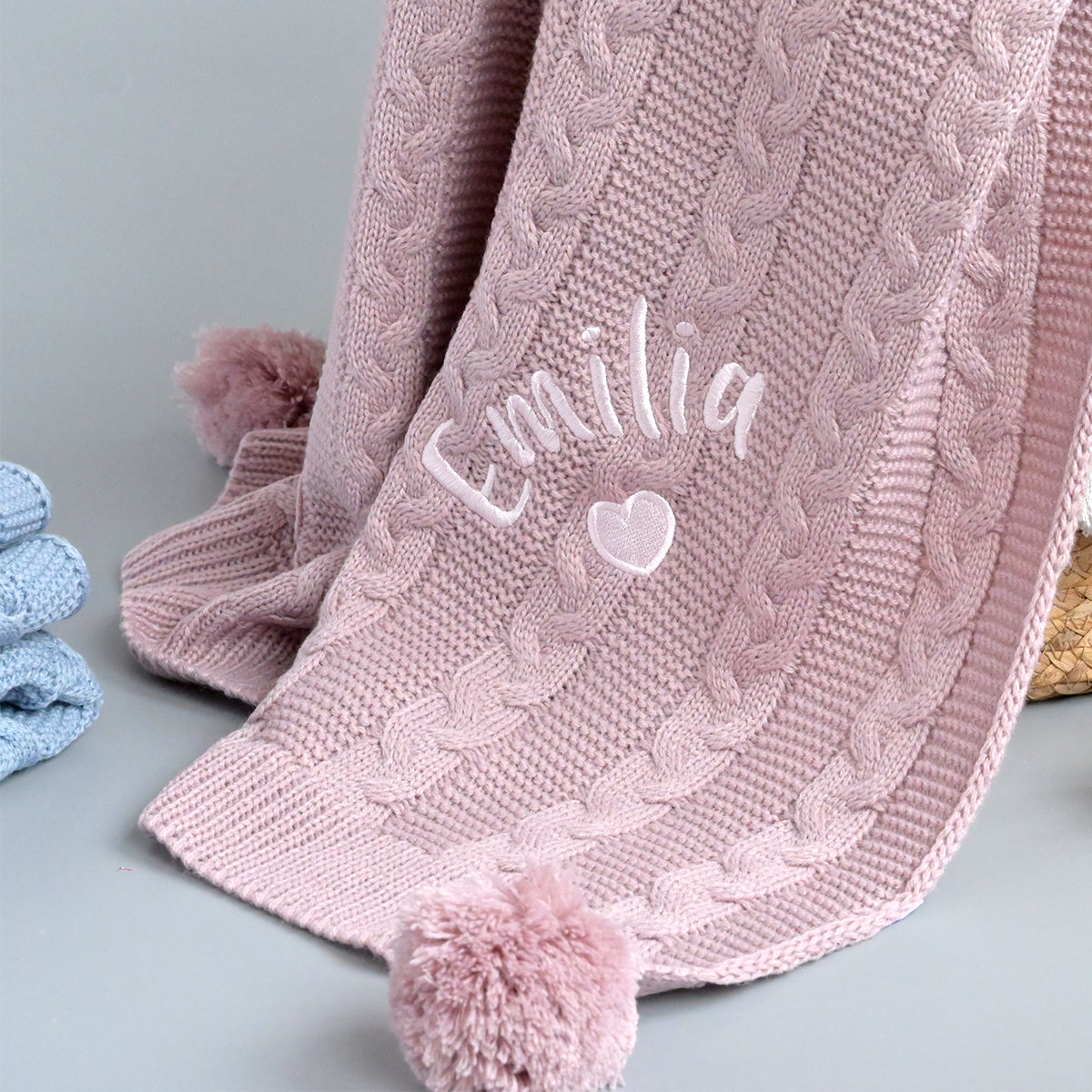 Personalised Dusty Rose Cable Knit Blanket