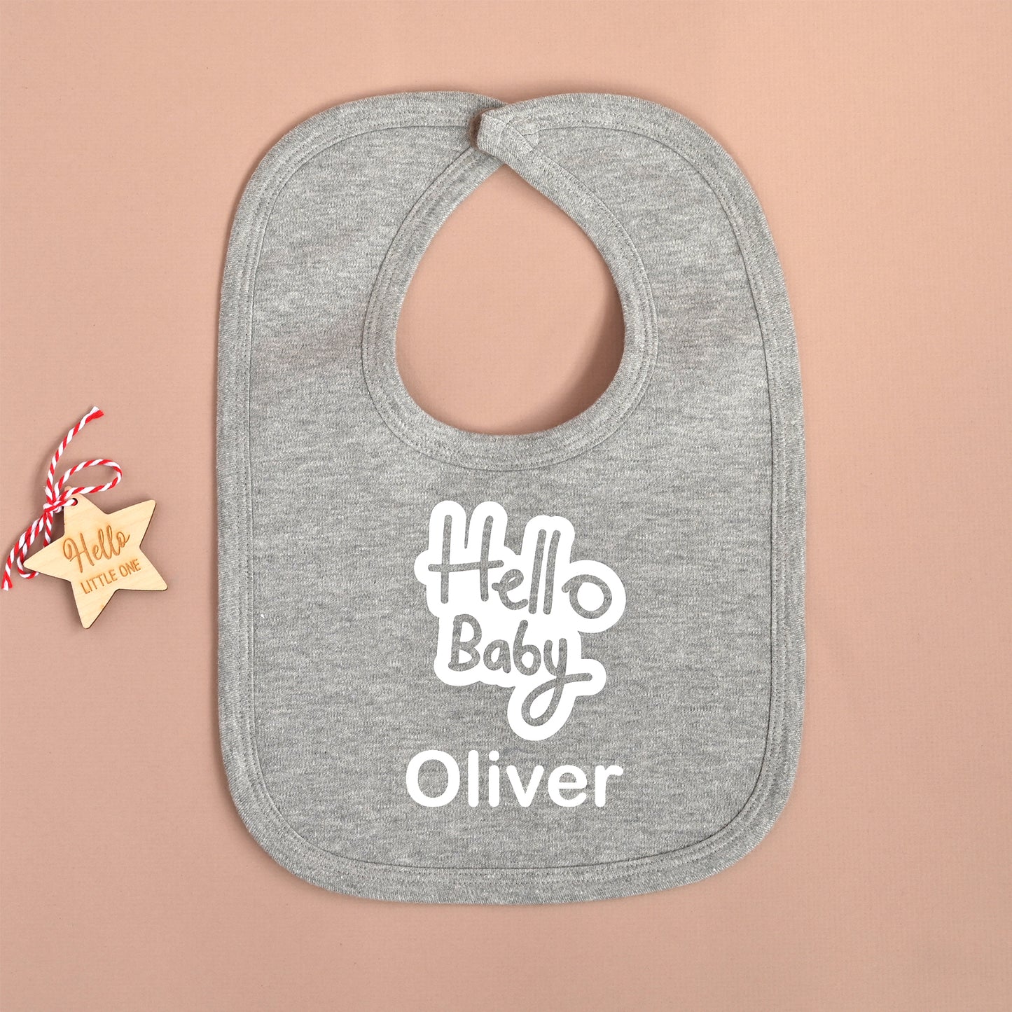 Personalised "Hello Baby" Grey Bib