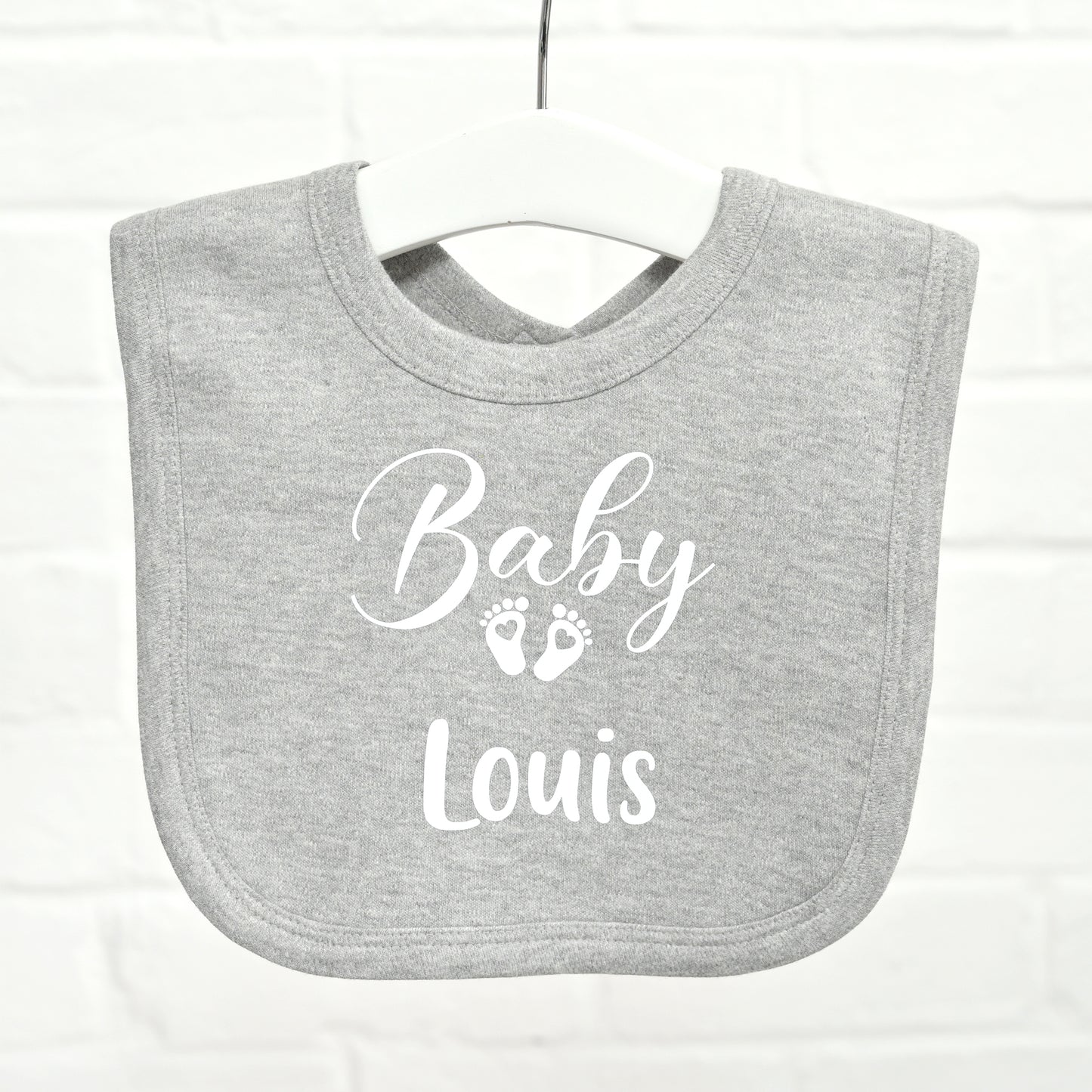 Personalised "Baby" Footprints Grey Bib