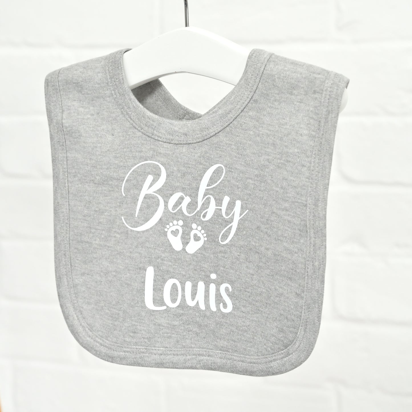Personalised "Baby" Footprints Grey Bib