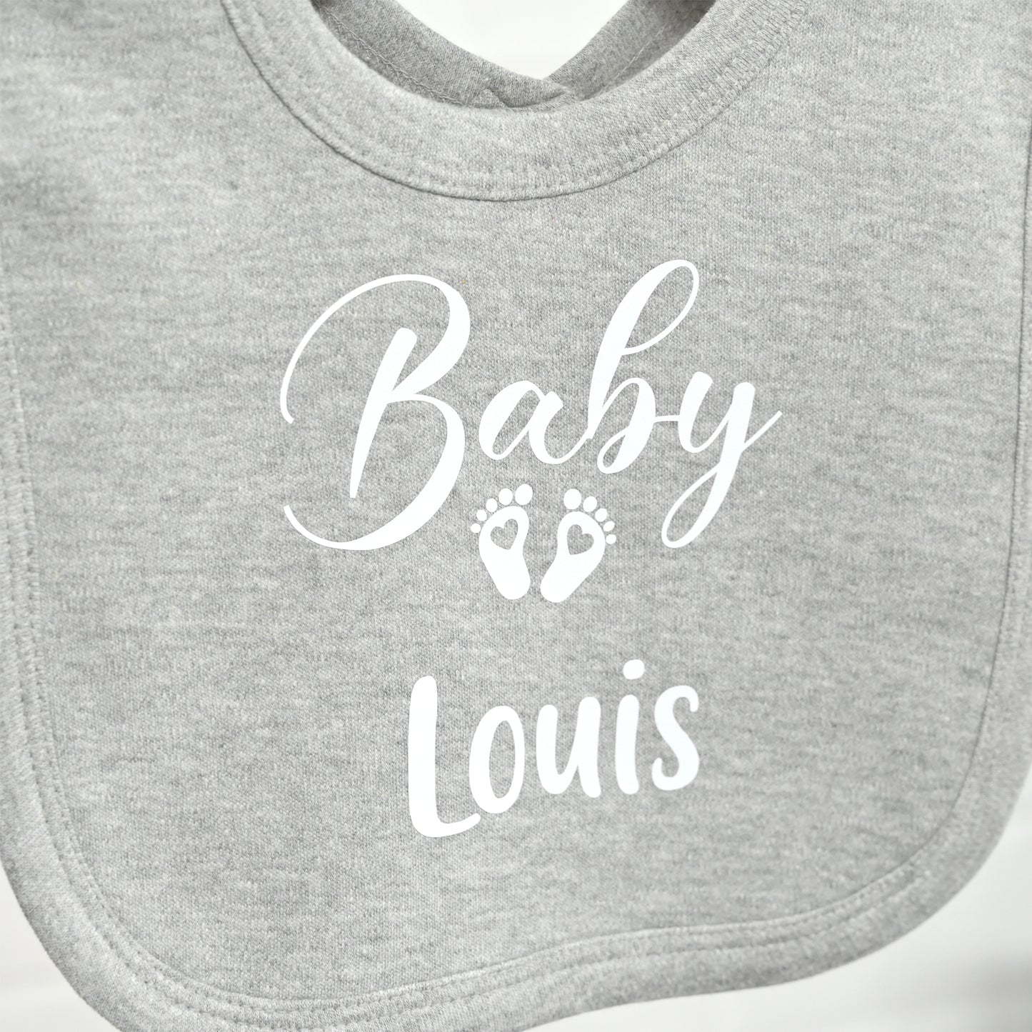 Personalised "Baby" Footprints Grey Bib