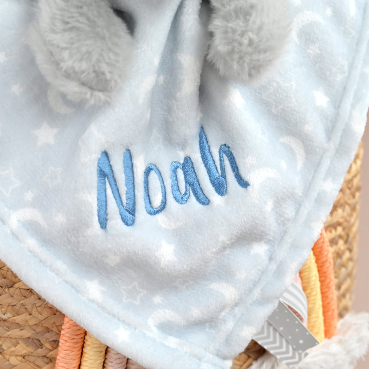 Personalised Grey Elephant Comforter, Moon Print