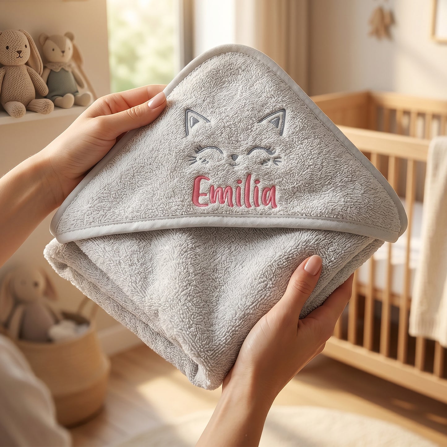 Personalised Cat Hooded Baby Towel
