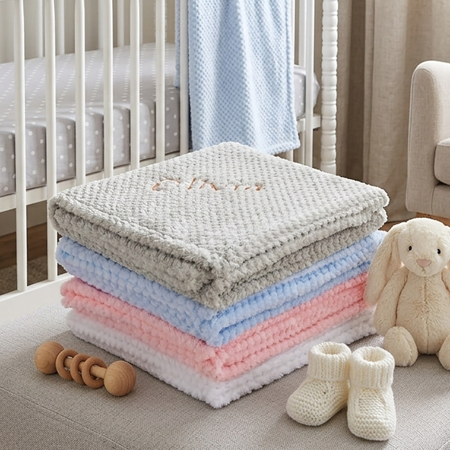 : Personalised White Waffle Wrap Blanket