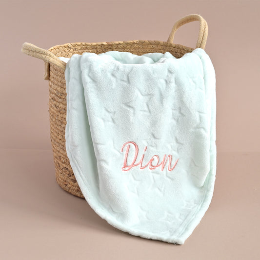 Personalised Macaroon Mint Jacquard Star Blanket