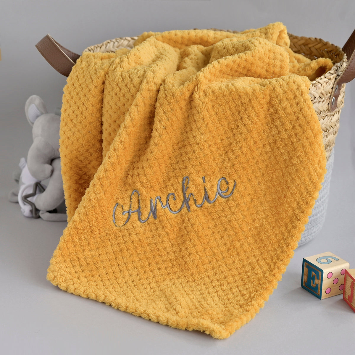 Personalised Mustard Textured Fleece Blanket