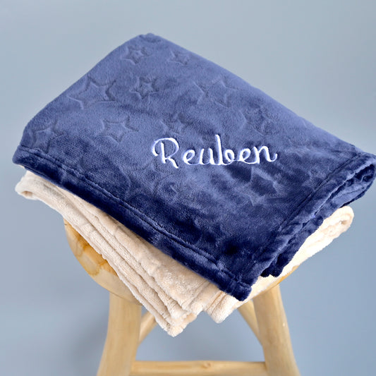 Personalised Navy Star Jacquard Baby Blanket