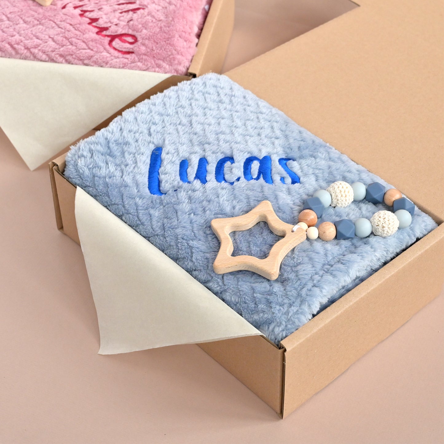 Personalised Dusty Blue New Baby Gift Set