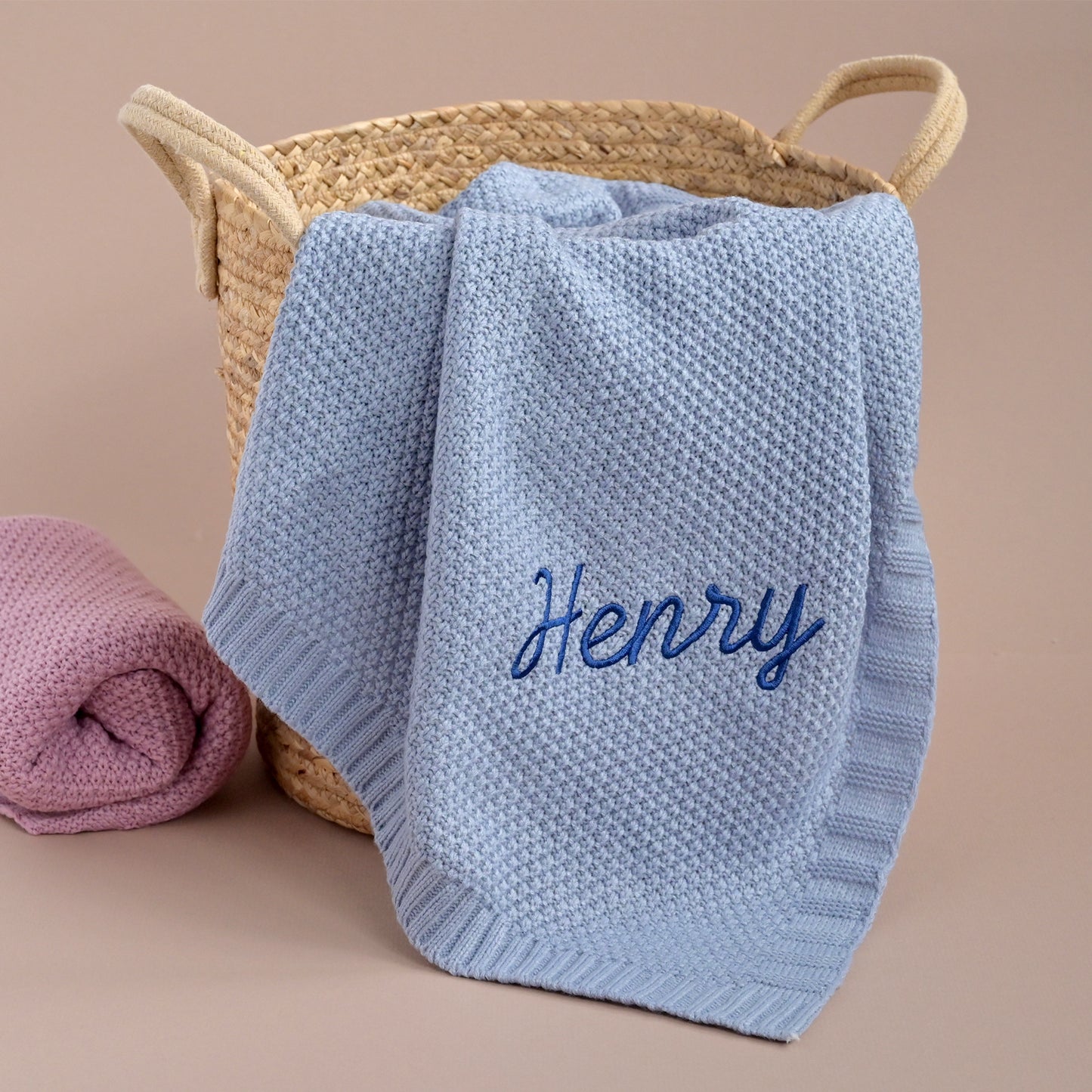 Personalised Blue Knitted Blanket For Baby Boy