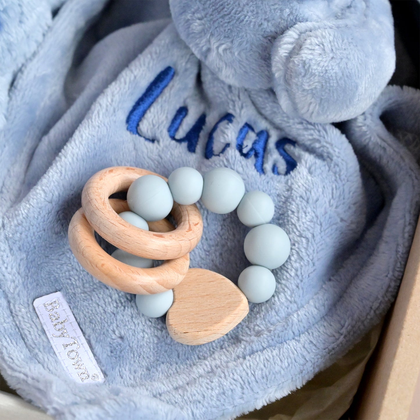 Personalised Dusty Blue Gift Set For Baby Boy