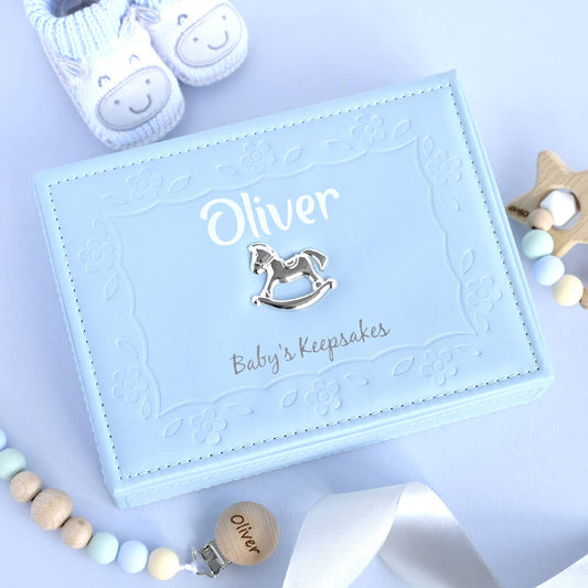 Personalised Blue Rocking Horse Keepsake Box