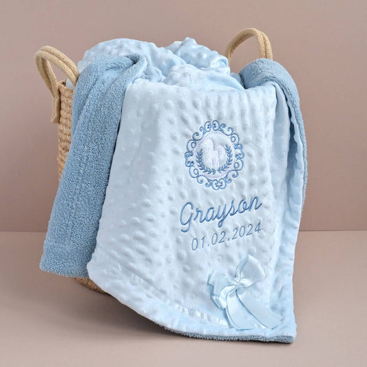 Personalised Baby Blue Bow Blanket