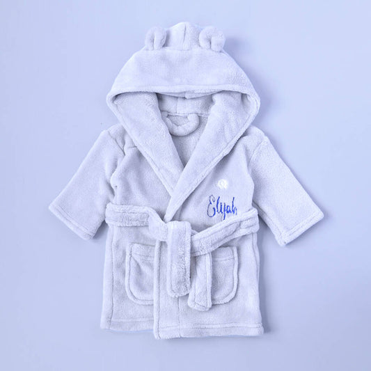 Personalised Grey Hooded Kids Dressing Gown