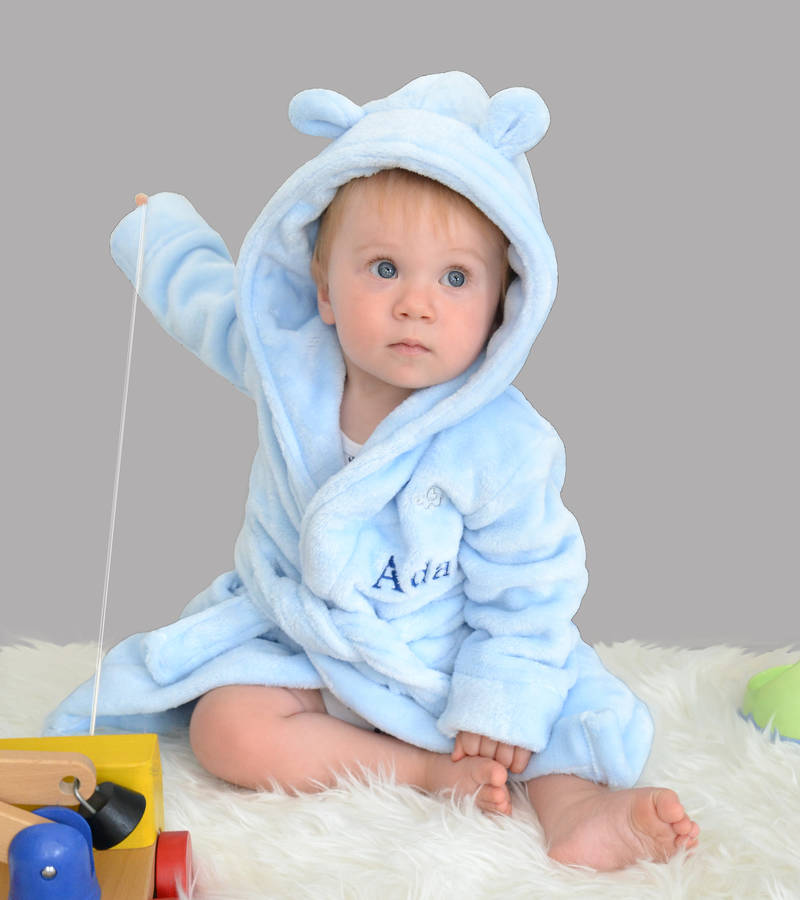 Personalised Blue Hooded Kids Dressing Gown