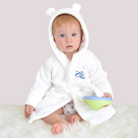 Personalised White Hooded Kids Dressing Gown