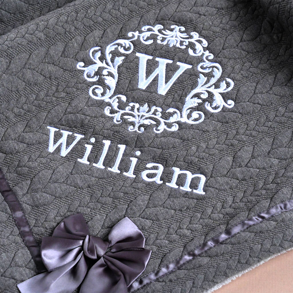 Personalised Grey Cable Initial Blanket