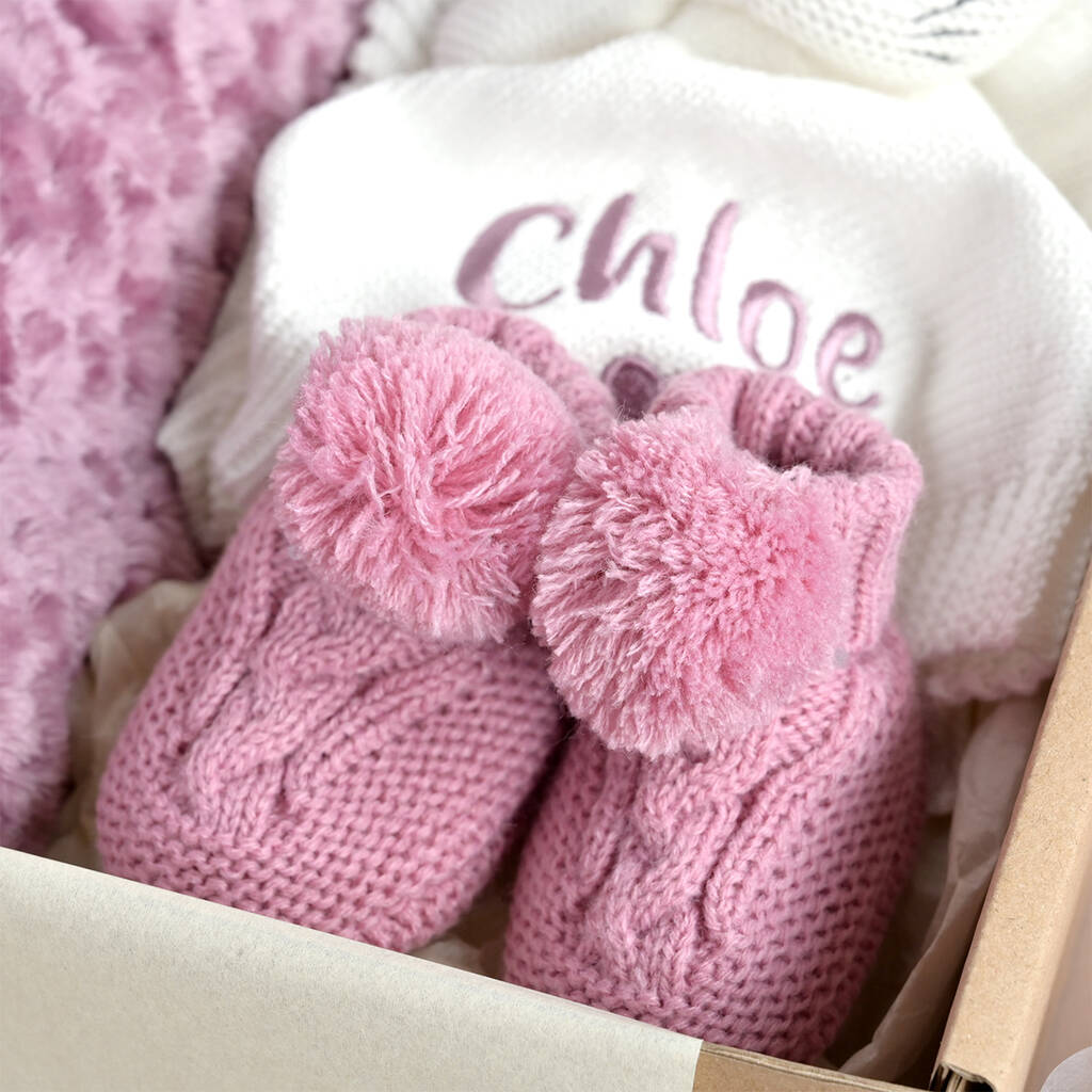 Personalised New Baby Girl Mauve Gift Set