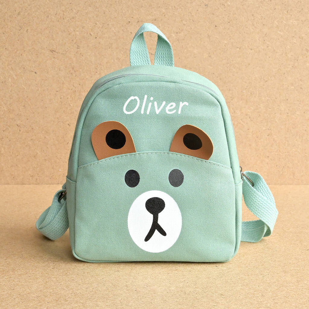 Personalised Kids Teddy Green Backpack