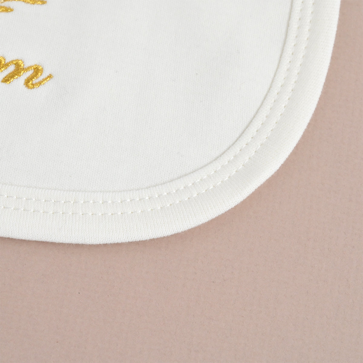 Personalised Christening Bib – Cream, Gold Wreath & Cross