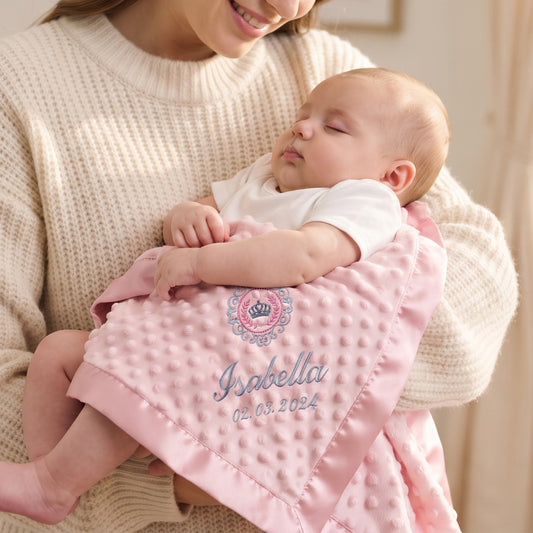 Personalised Dusty Pink Dimple Blanket with Crest Emblem