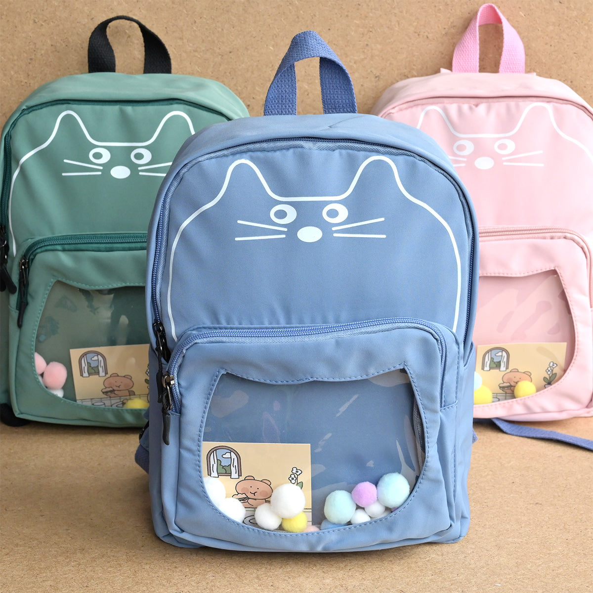 Personalised Kids Cat Blue Backpack