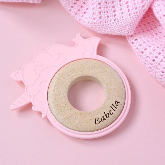 Personalised Unicorn Wooden Teether Ring