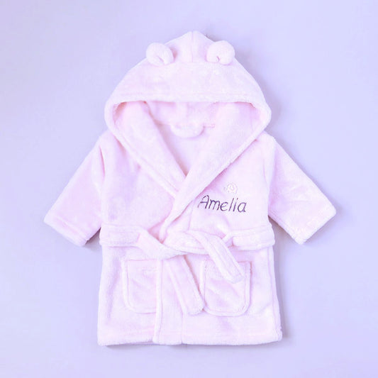 Personalised Pink Hooded Kids Dressing Gown