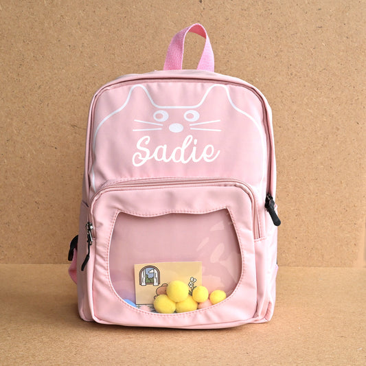 Personalised Kids Cat Pink Backpack