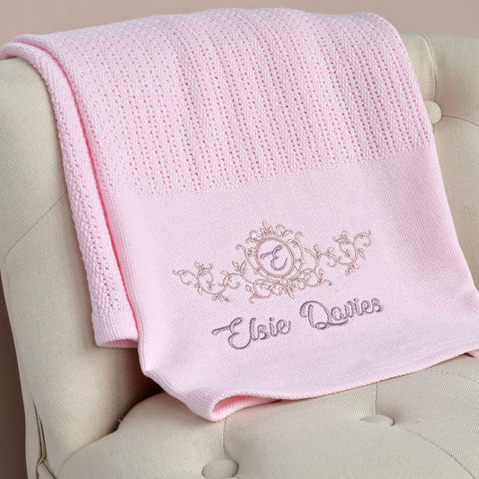 Personalised Monogram Pink Cellular Blanket