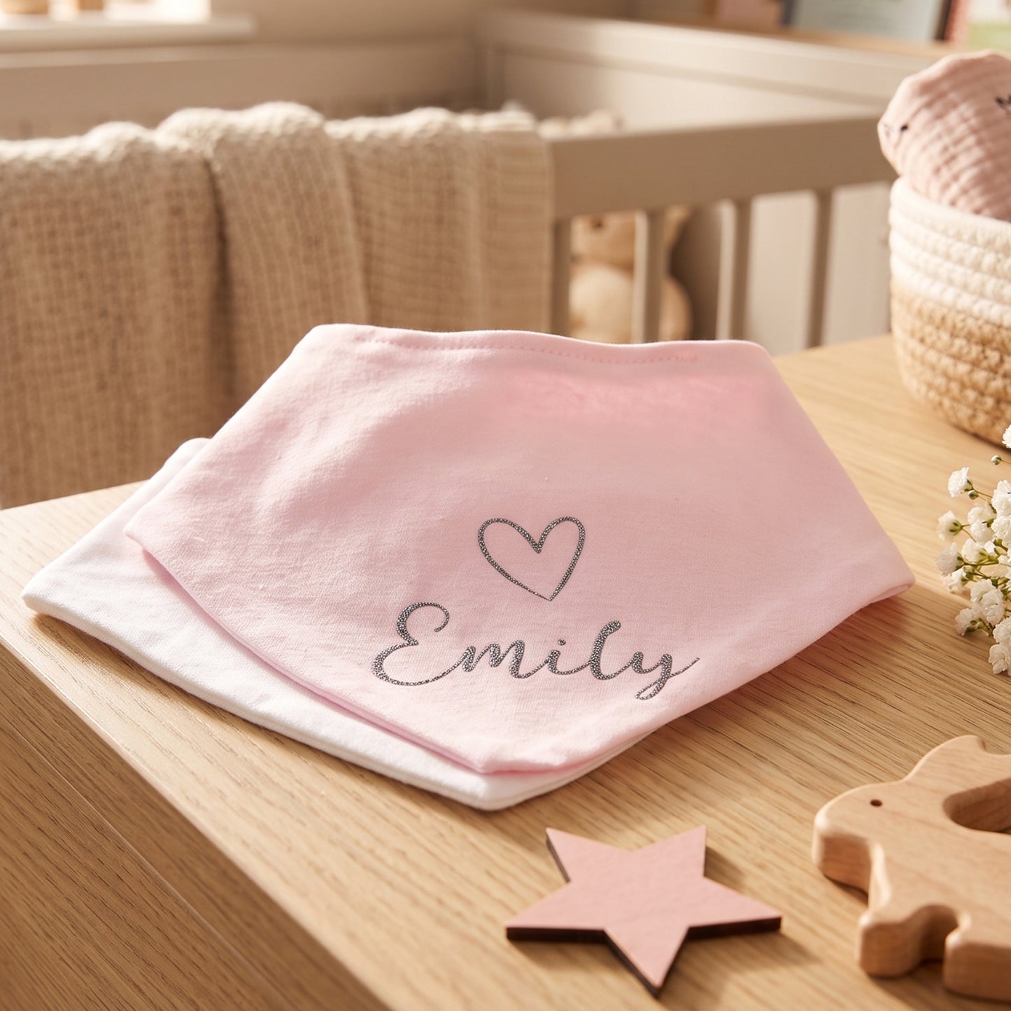 Personalised Bandana Bibs Set – Pink & White