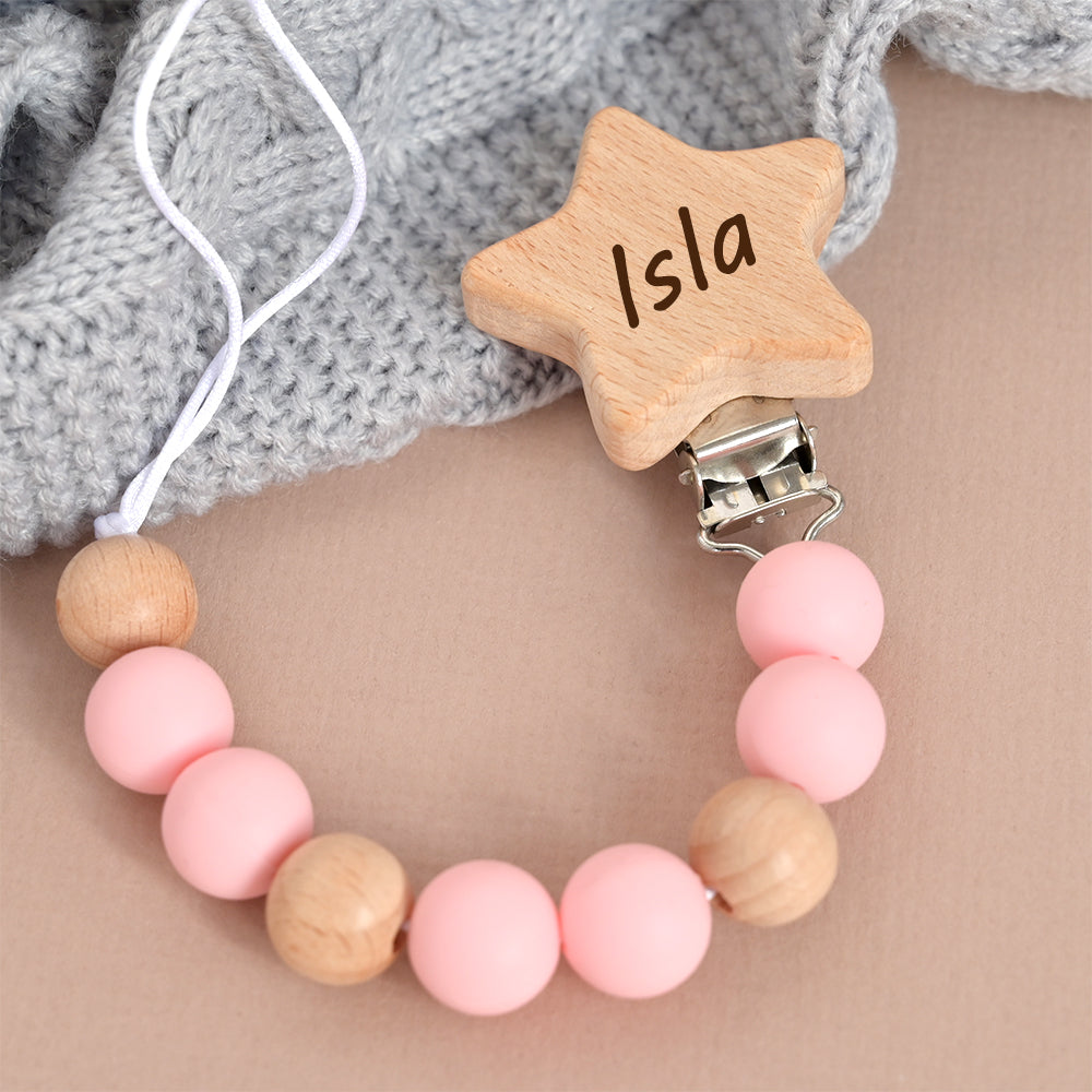 Personalised Star Shaped Baby Pink Pacifier Clip