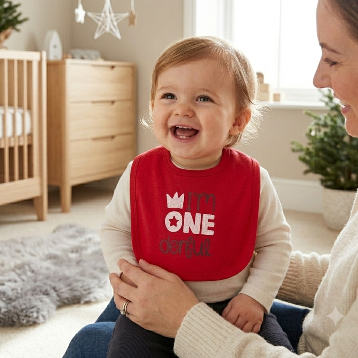 Red "I'm ONEderful" 1st Birthday Baby Bib