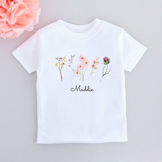 Personalised Kids T-Shirt With Flowers