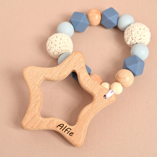 Personalised Blue Star Baby Wooden Teether