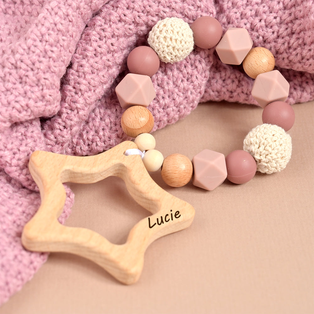 Personalised Maroon Pink Star Baby Teether