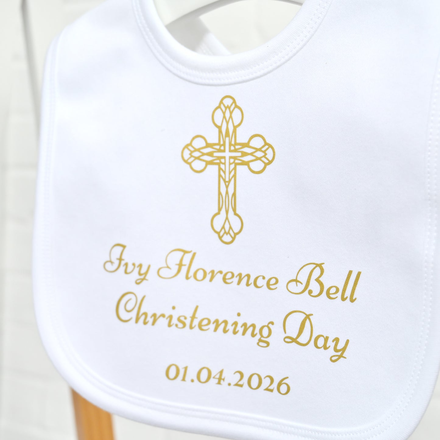Personalised Christening Bib, Celtic Cross