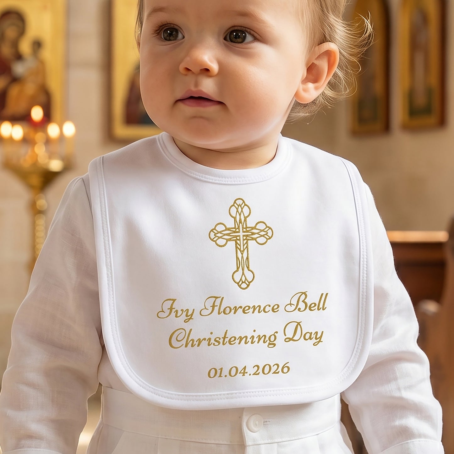 Personalised Christening Bib, Celtic Cross