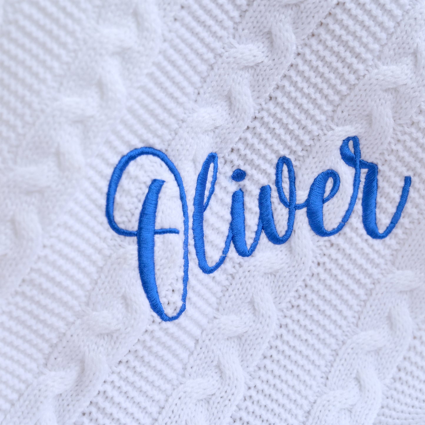 Personalised White Cable Knit Baby Blanket