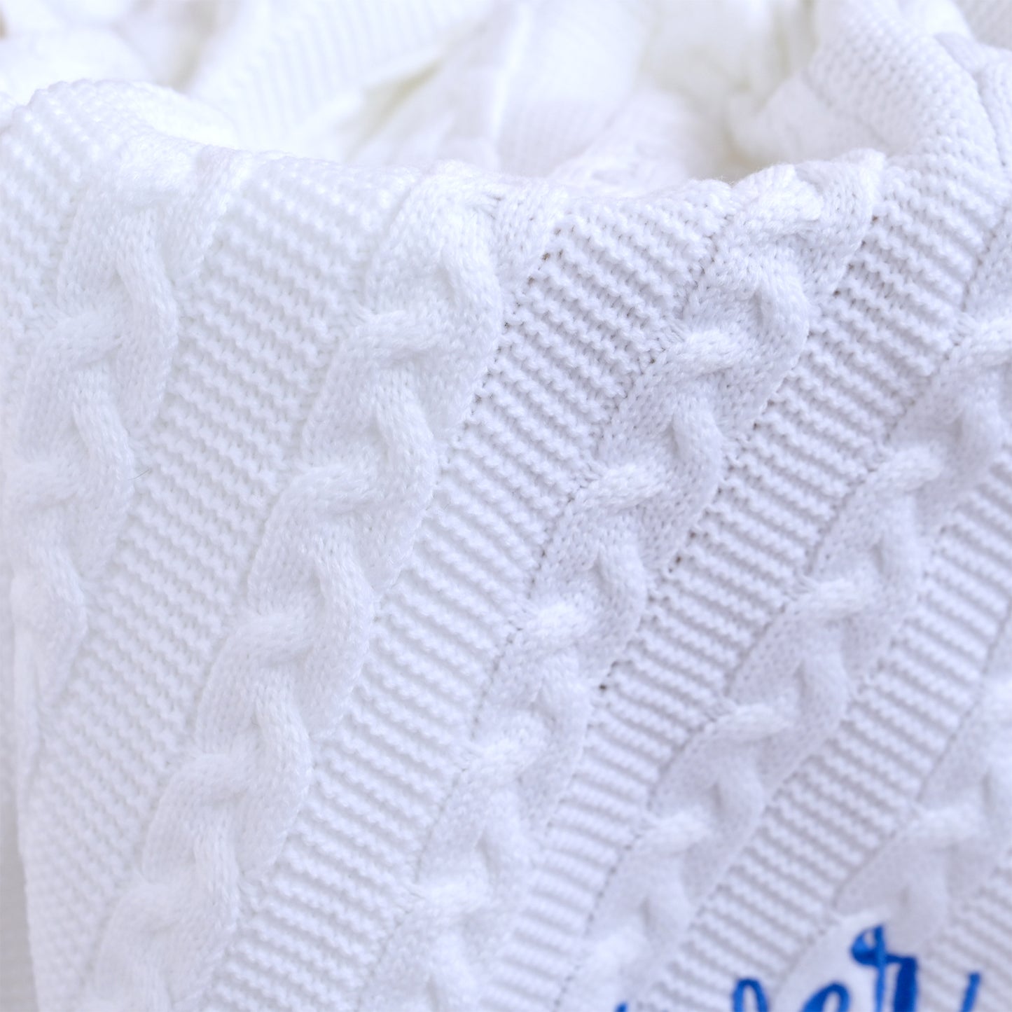 Personalised White Cable Knit Baby Blanket