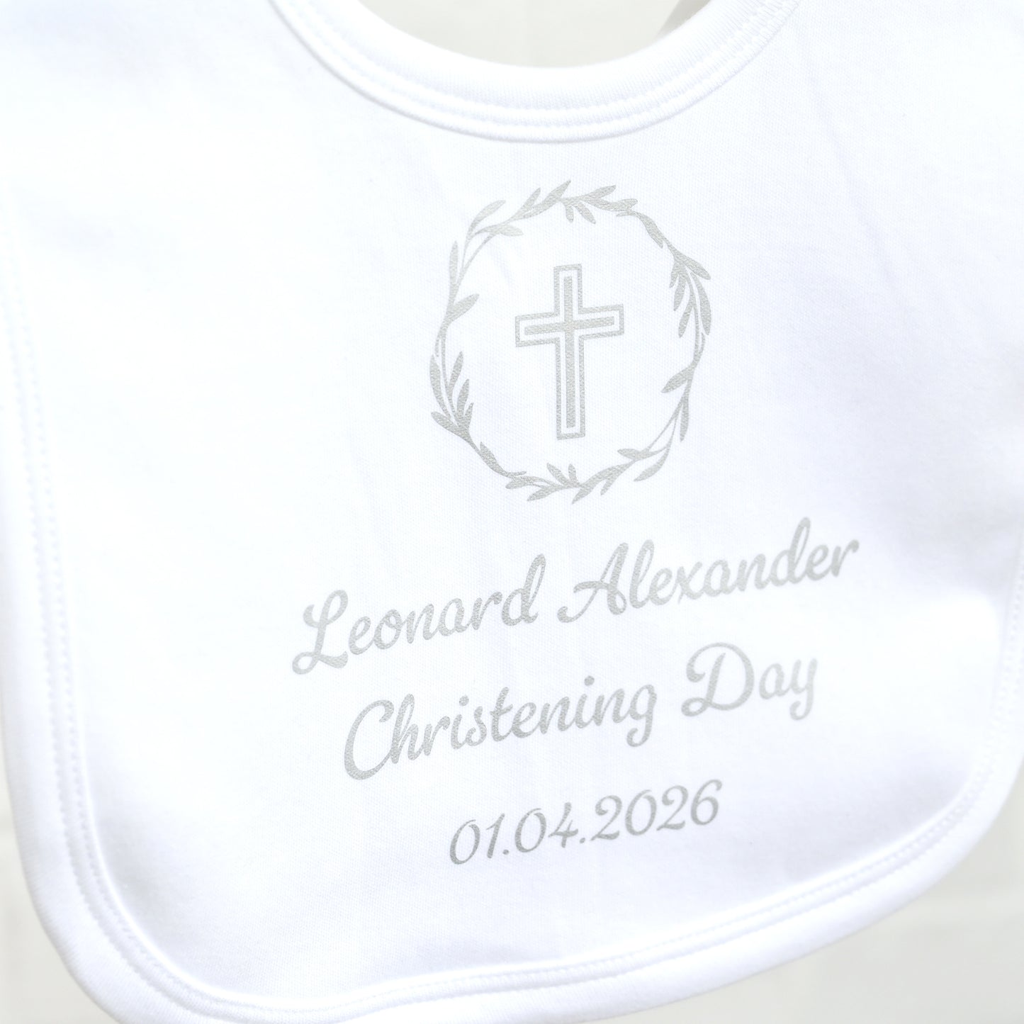 Personalised Christening Bib, Wreath Cross