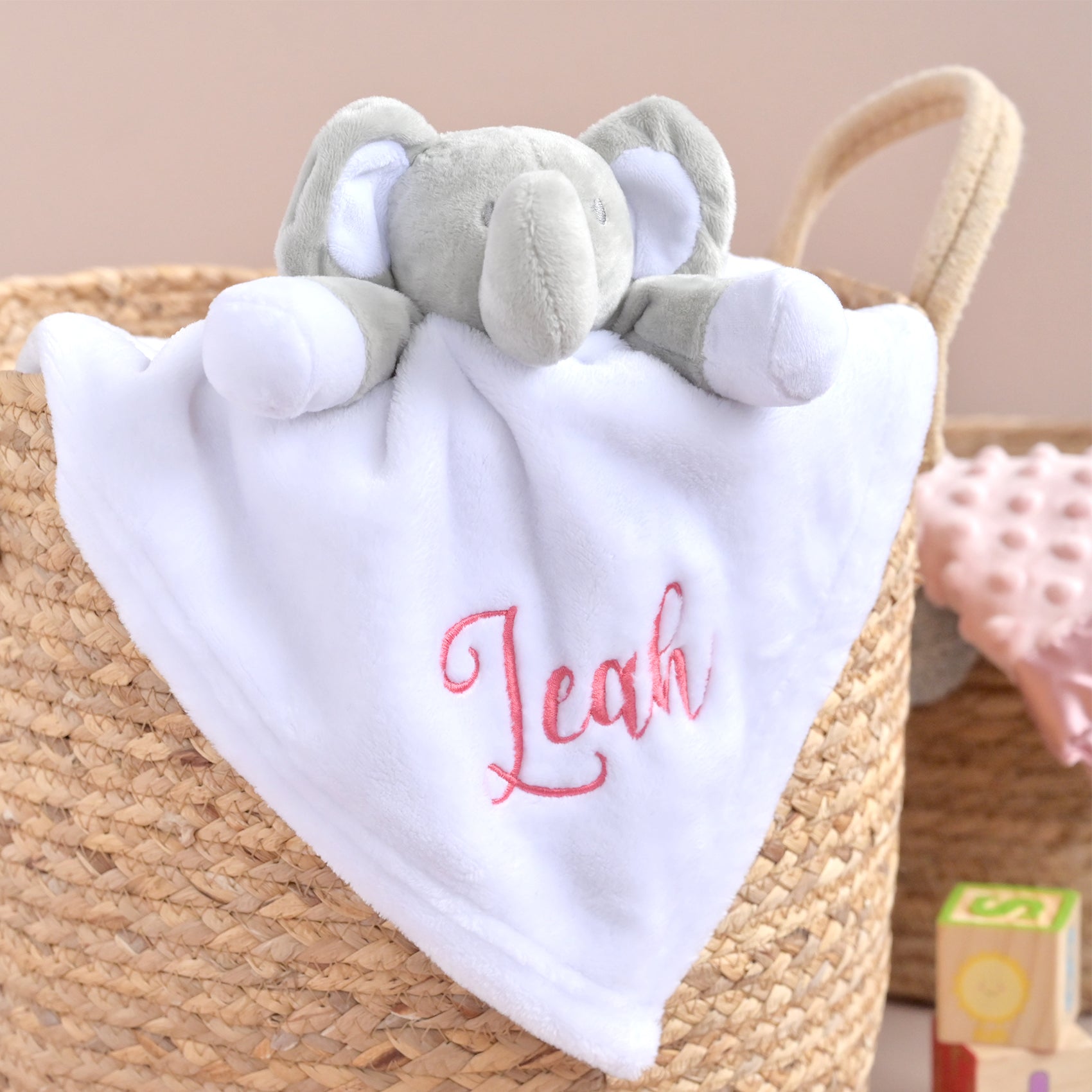 personalised white elephant baby comforter new born baby gift