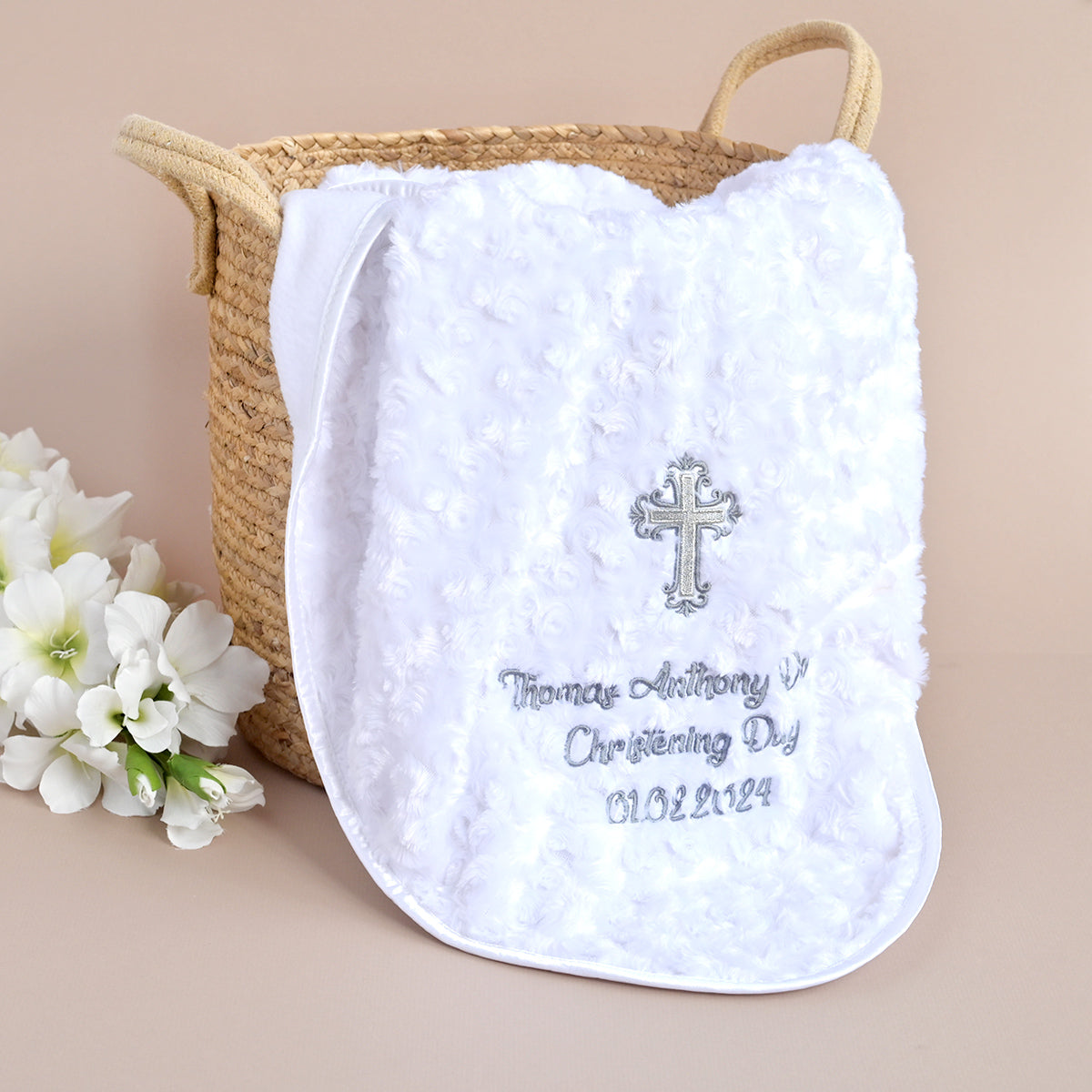 White Rose Blanket for Christening