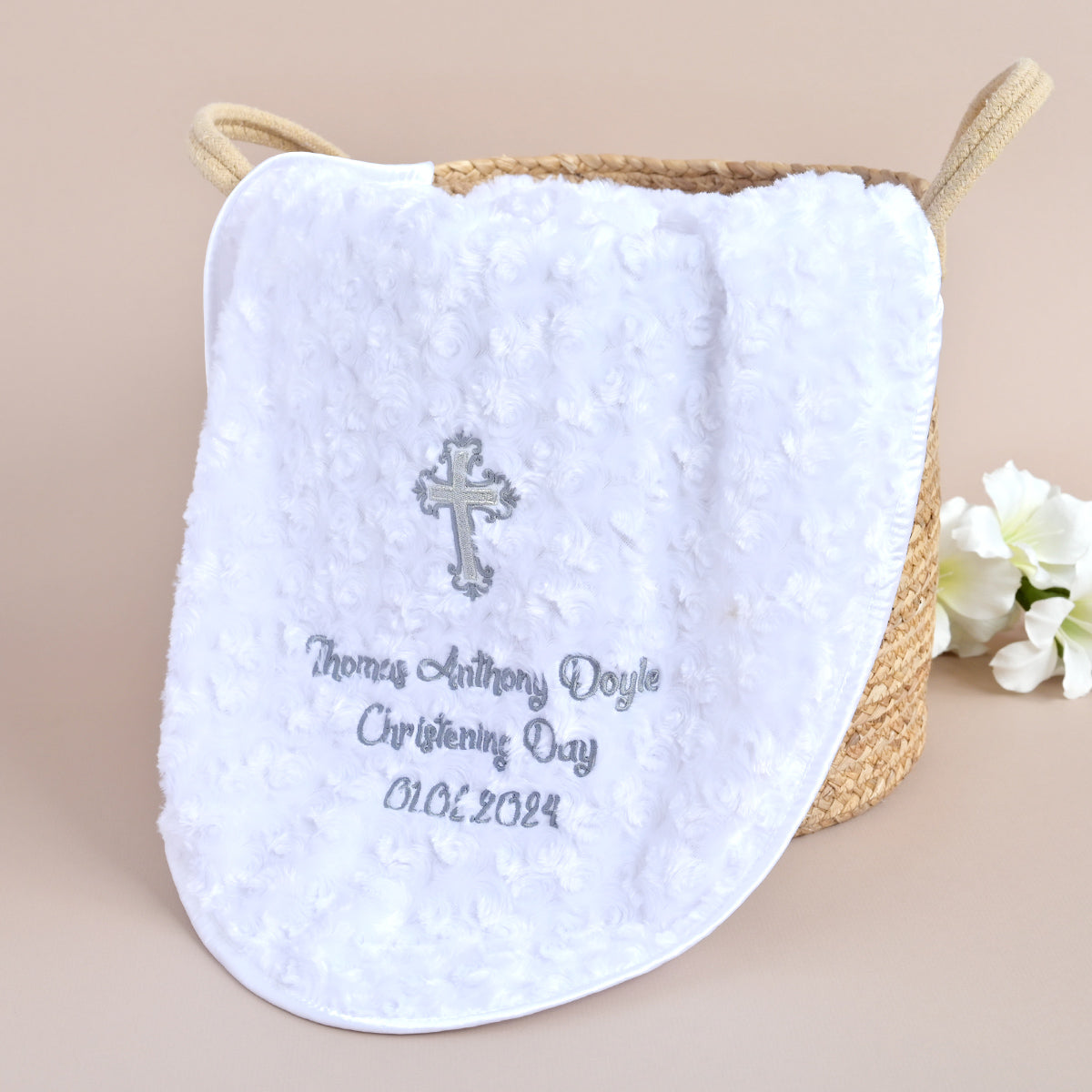 White Rose Blanket for Christening