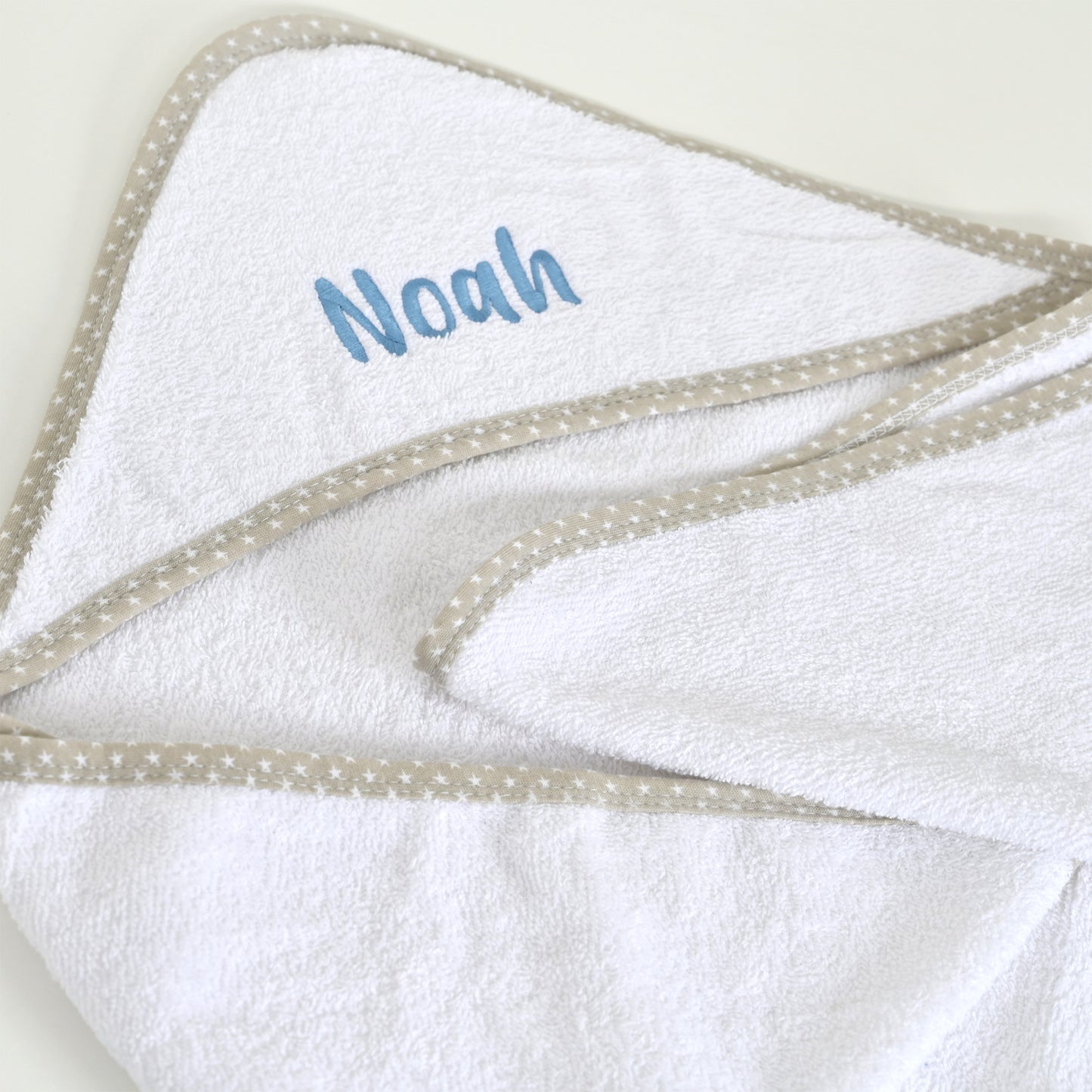 Personalised White Star Trim Baby Towel